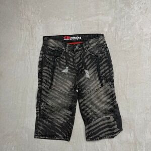 1739‎ Dynasty Mens Size 18 Zebra Print Distressed Moto Denim Shorts